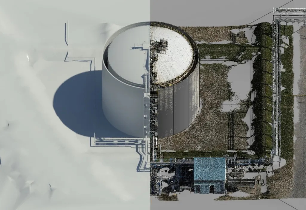 Links: CAD model. Rechts: Point Cloud scan