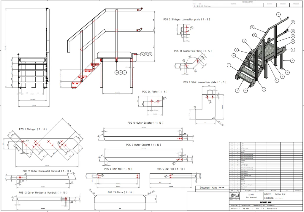 Technische Tekening - Trappen en Bordes detail